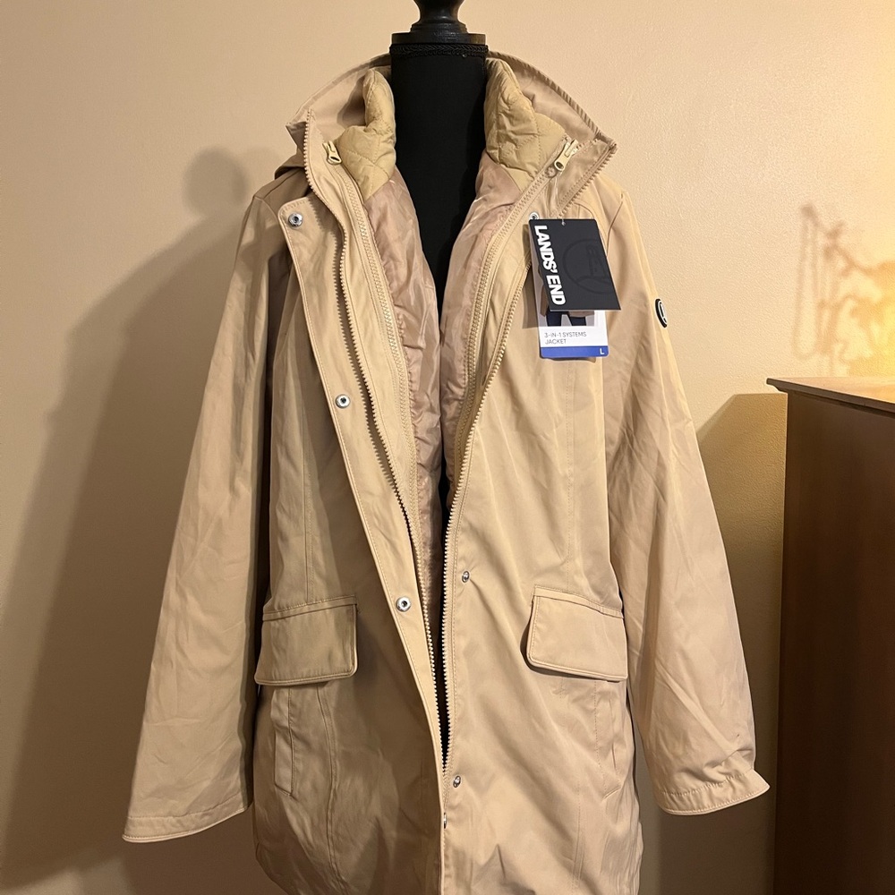 Lands’ End Women's Squall Waterproof Insulated 3 in 1 Winter Parka in Beige